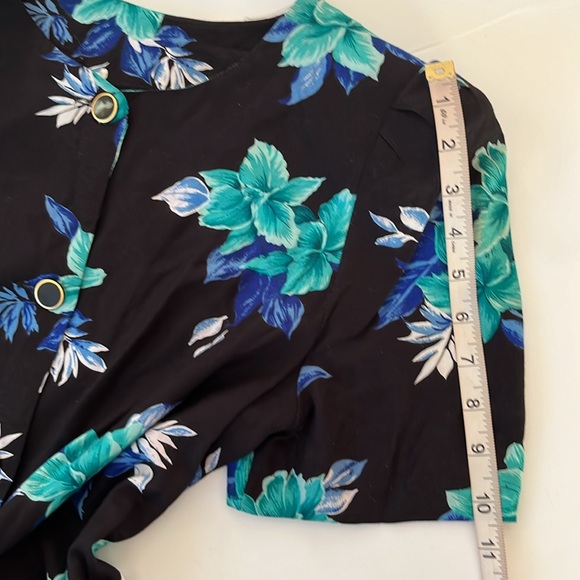 Vintage Dress Small Black Green Shift Hem Ruffle Button Down Padded Shoulder - Picture 9 of 10